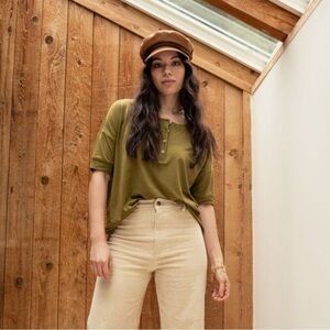 Jackson Rowe Womens Top T-Shirt Olive Green Cholla Henley Relaxed Fit Sz. M